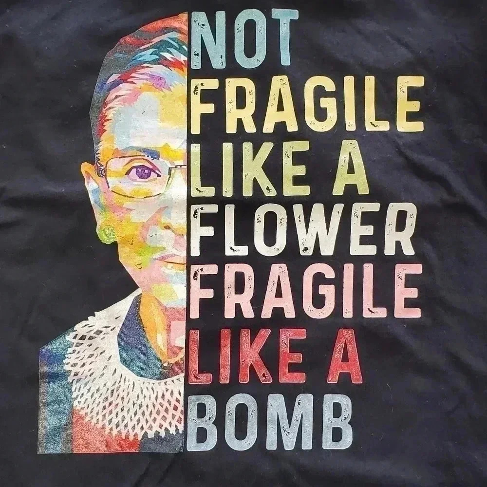 Ruth Ginsburg Medium "Fragile Like a Bomb" Graphic Tank Black Workout Women